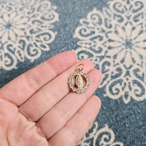 Vintage Dainty Rose Gold Medallion Miraculous Medal Pendant